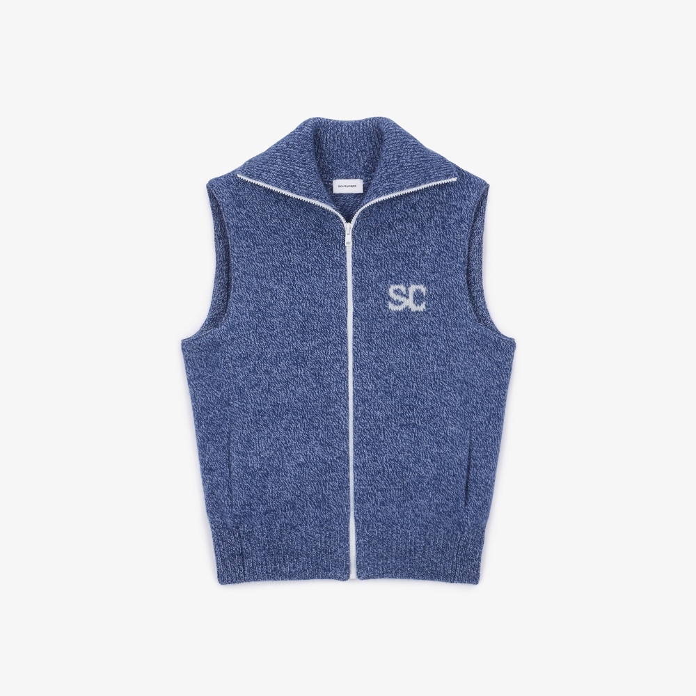 여성 16 칼라 풀집업 니트 베스트_블루