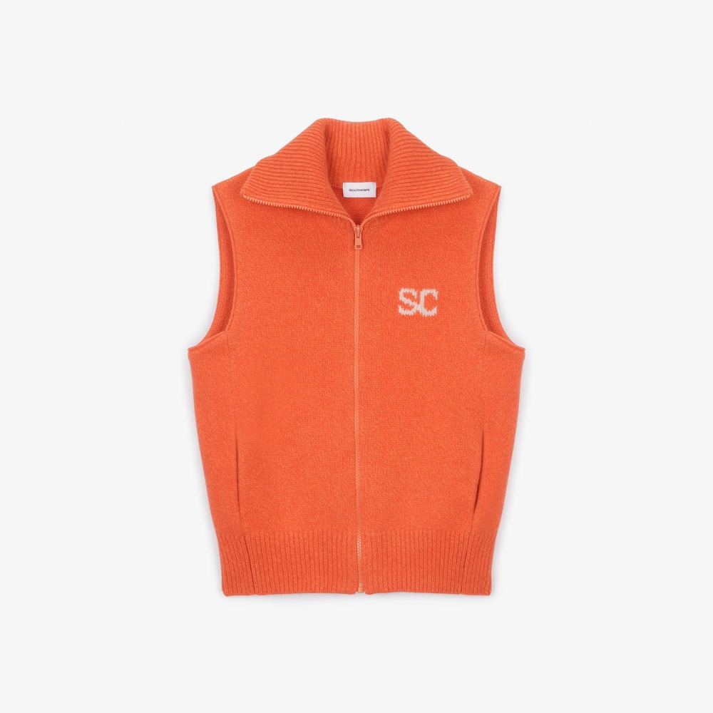 여성 16 칼라 풀집업 니트 베스트_오렌지