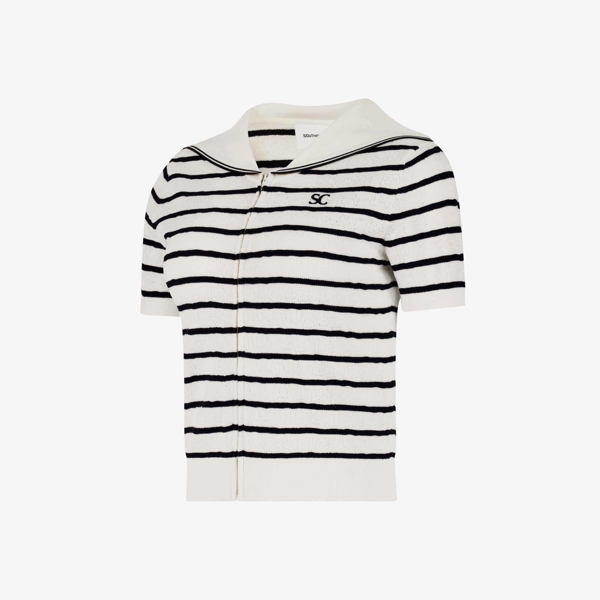 Stripe Sailor Collar Zip-Up Cardigan_CR