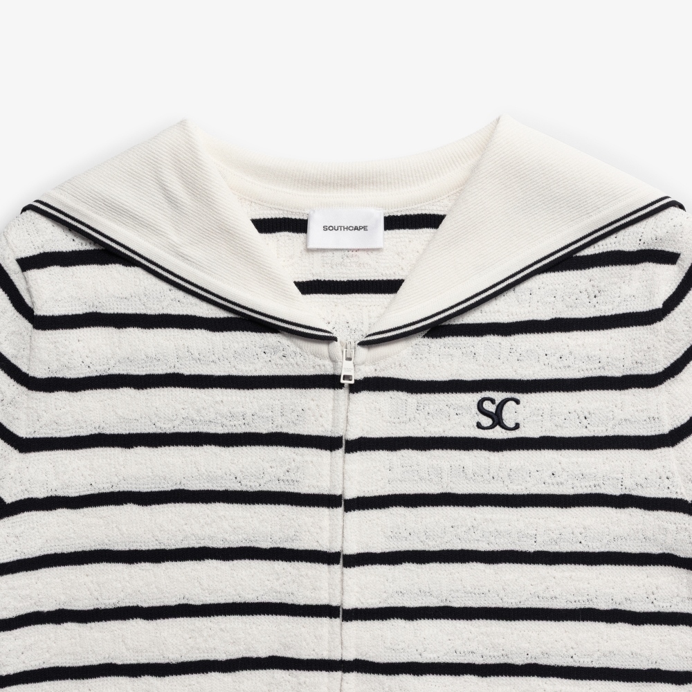 Stripe Sailor Collar Zip-Up Cardigan_CR