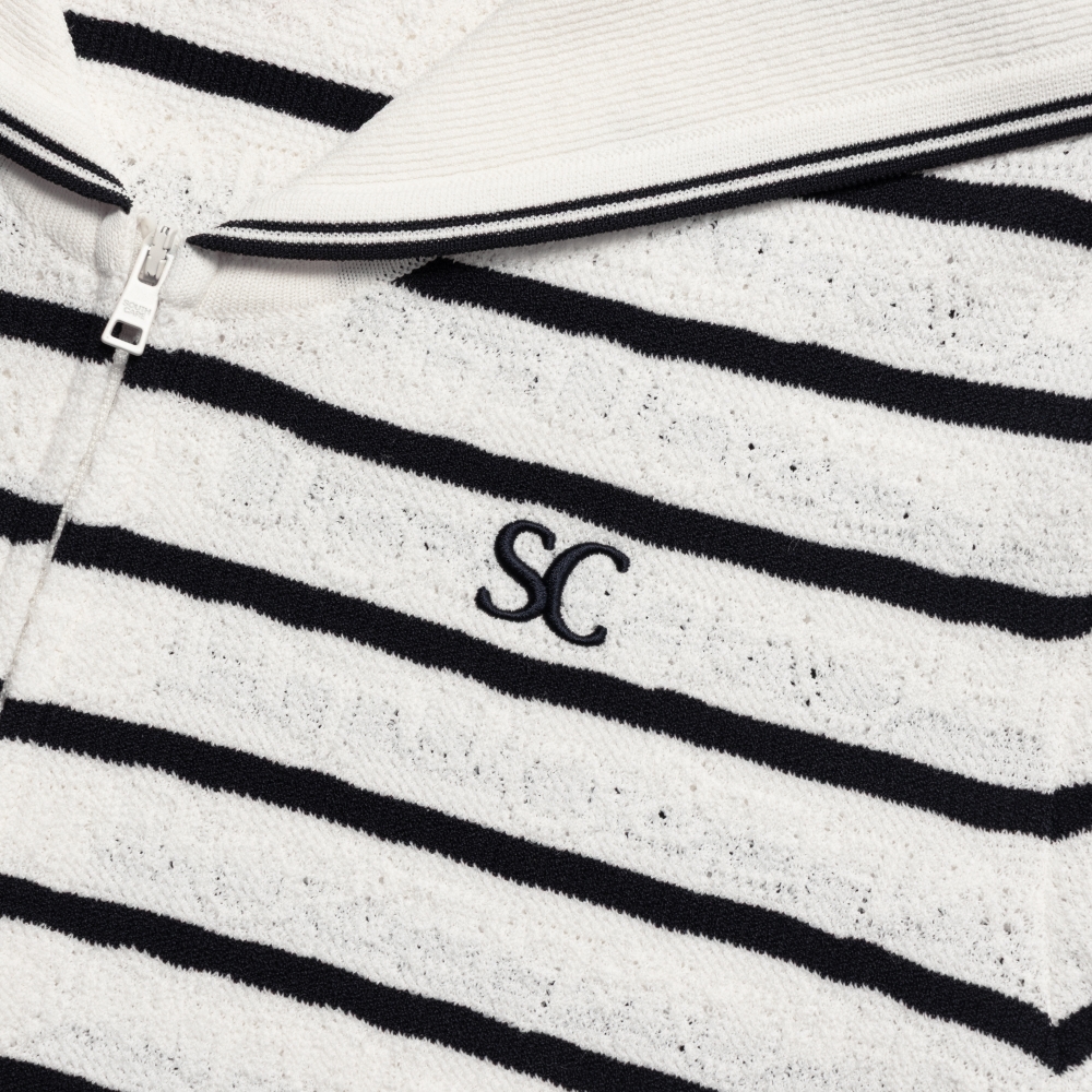 Stripe Sailor Collar Zip-Up Cardigan_CR
