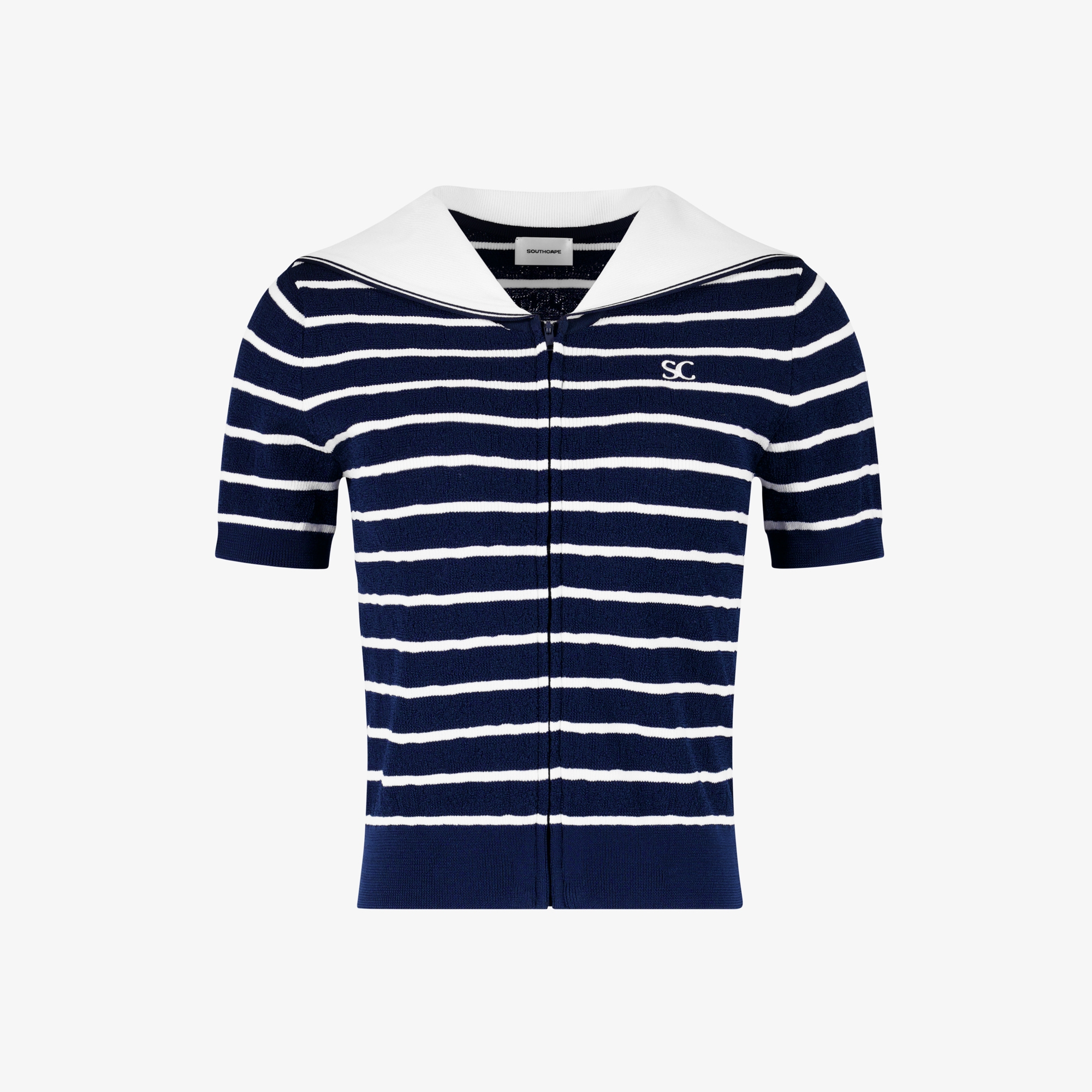 Stripe Sailor Collar Zip-Up Cardigan_NA