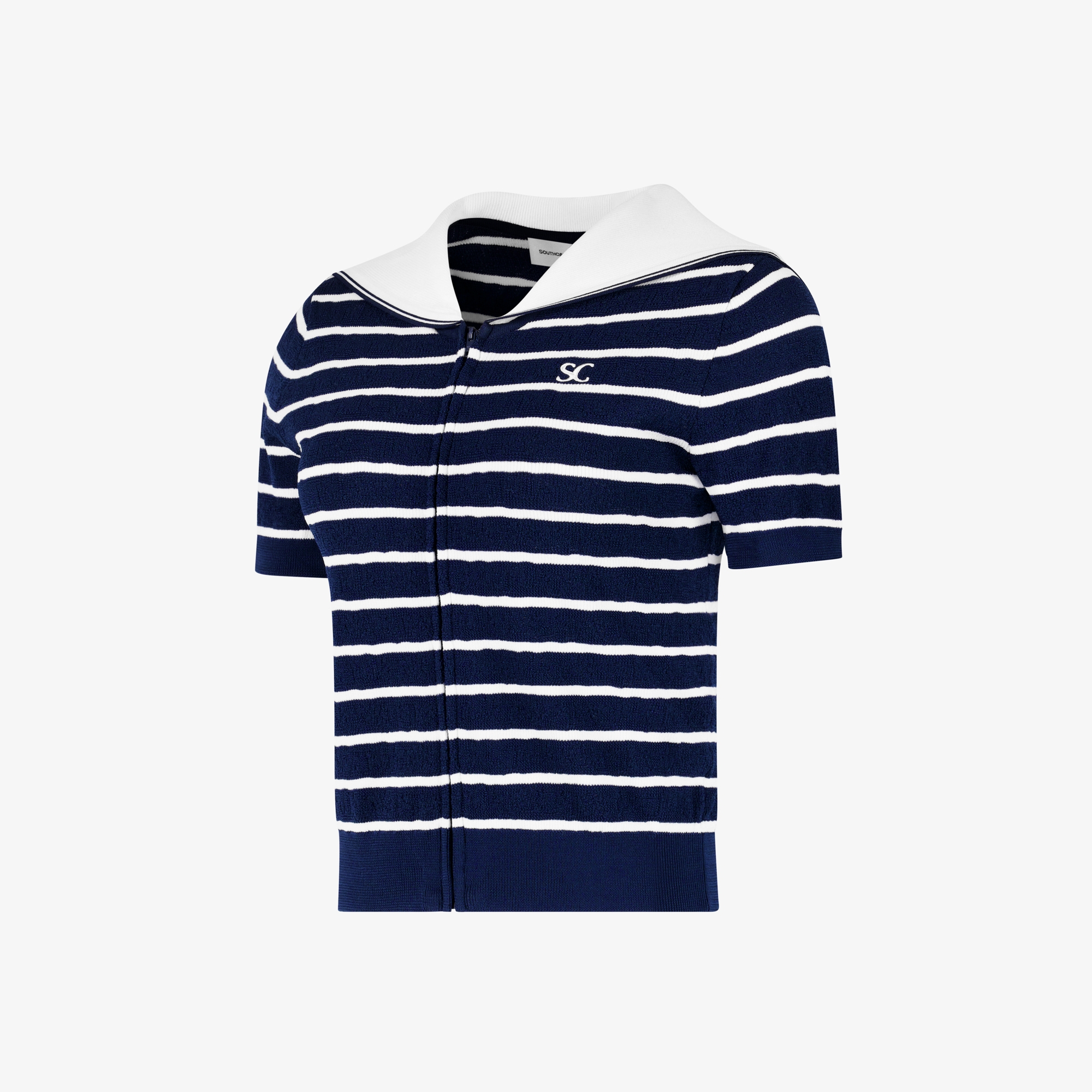 Stripe Sailor Collar Zip-Up Cardigan_NA