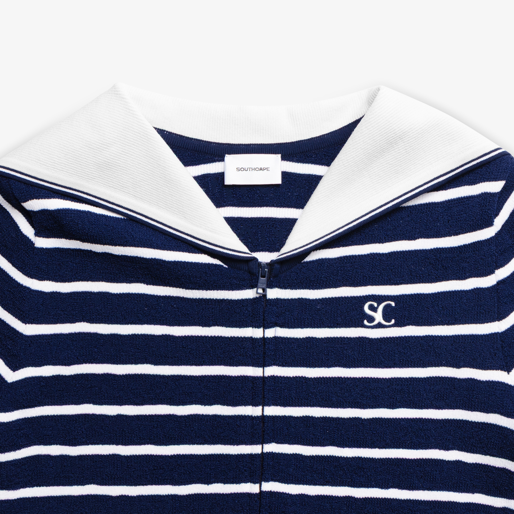 Stripe Sailor Collar Zip-Up Cardigan_NA