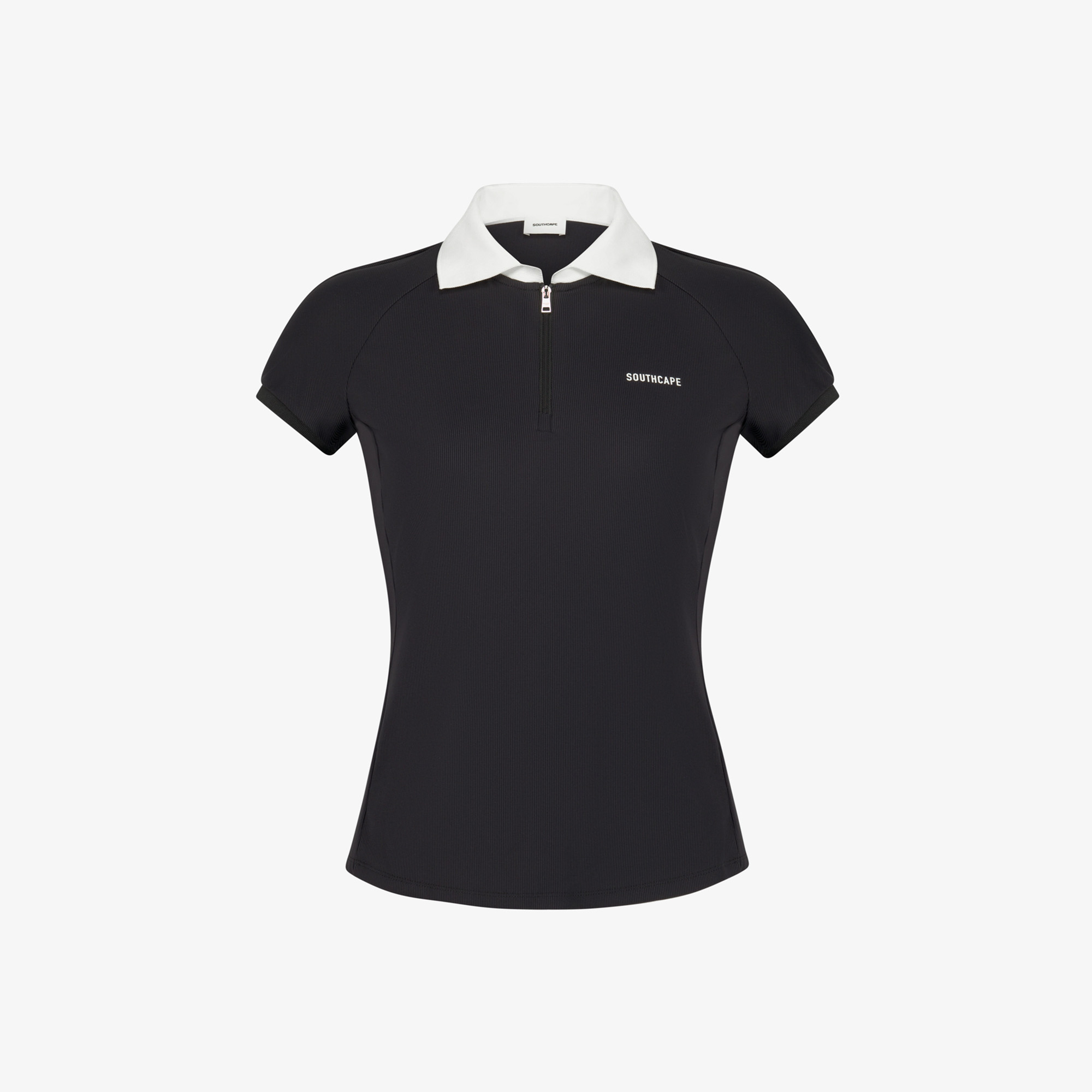 Half-Zip Contrast Collar Ribbed T-Shirt_BK