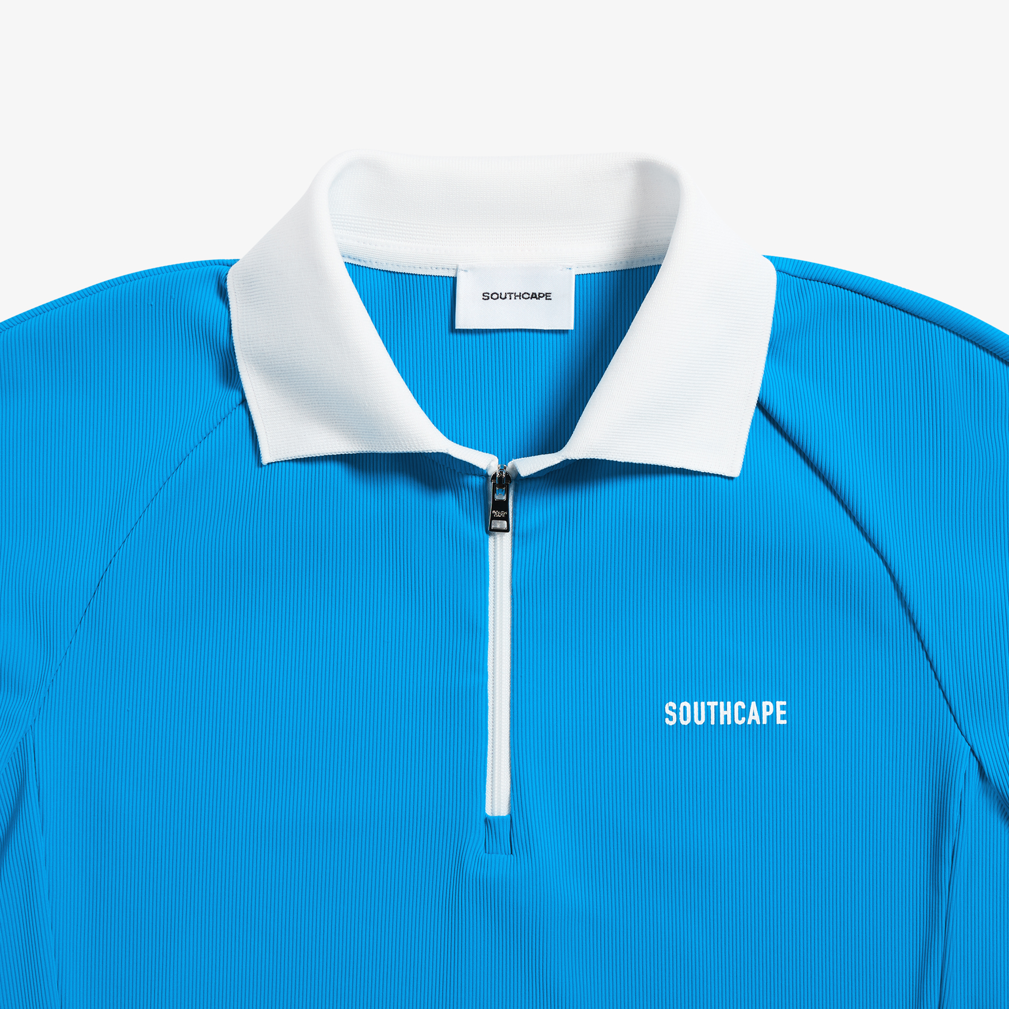 Half-Zip Contrast Collar Ribbed T-Shirt_BL