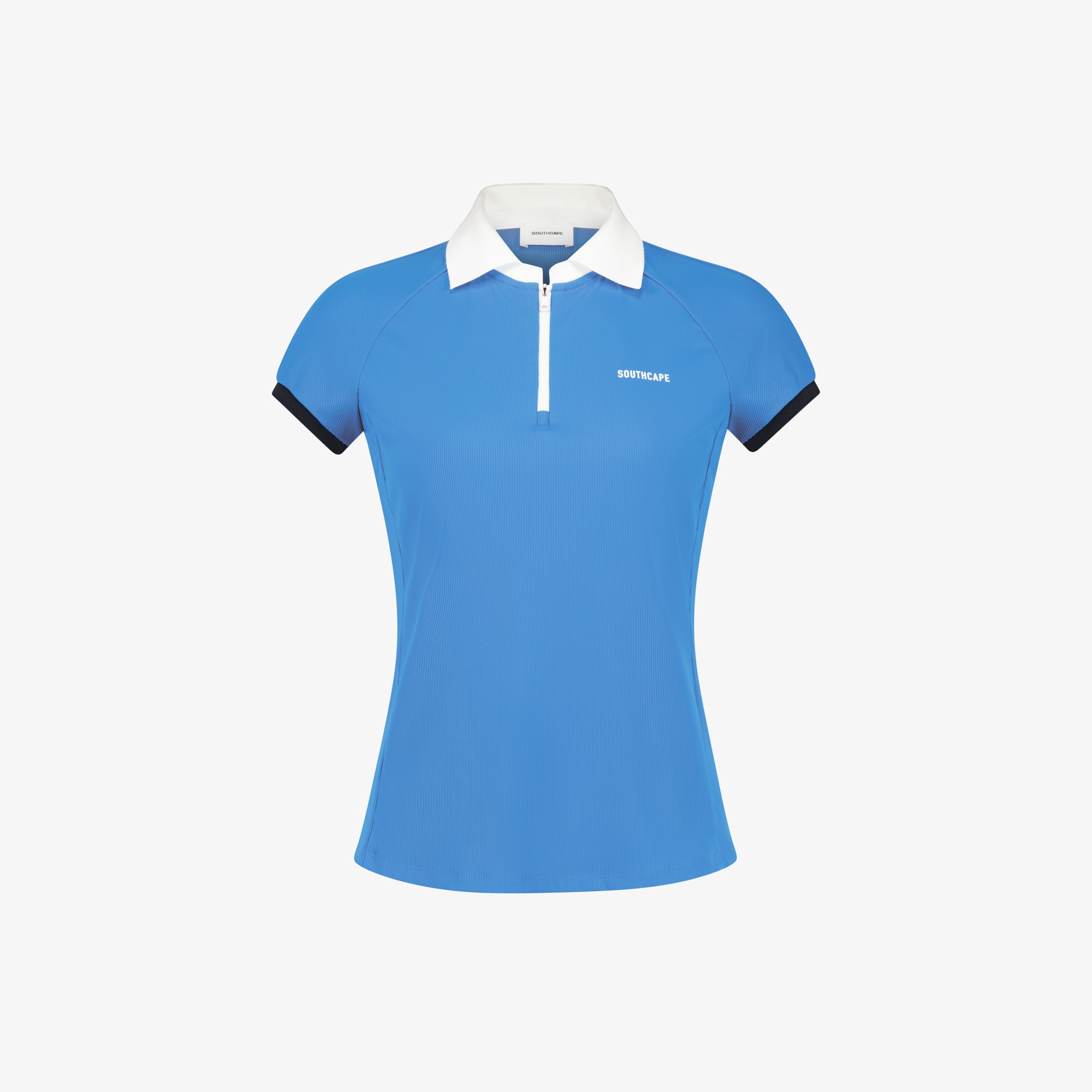 Half-Zip Contrast Collar Ribbed T-Shirt_BL