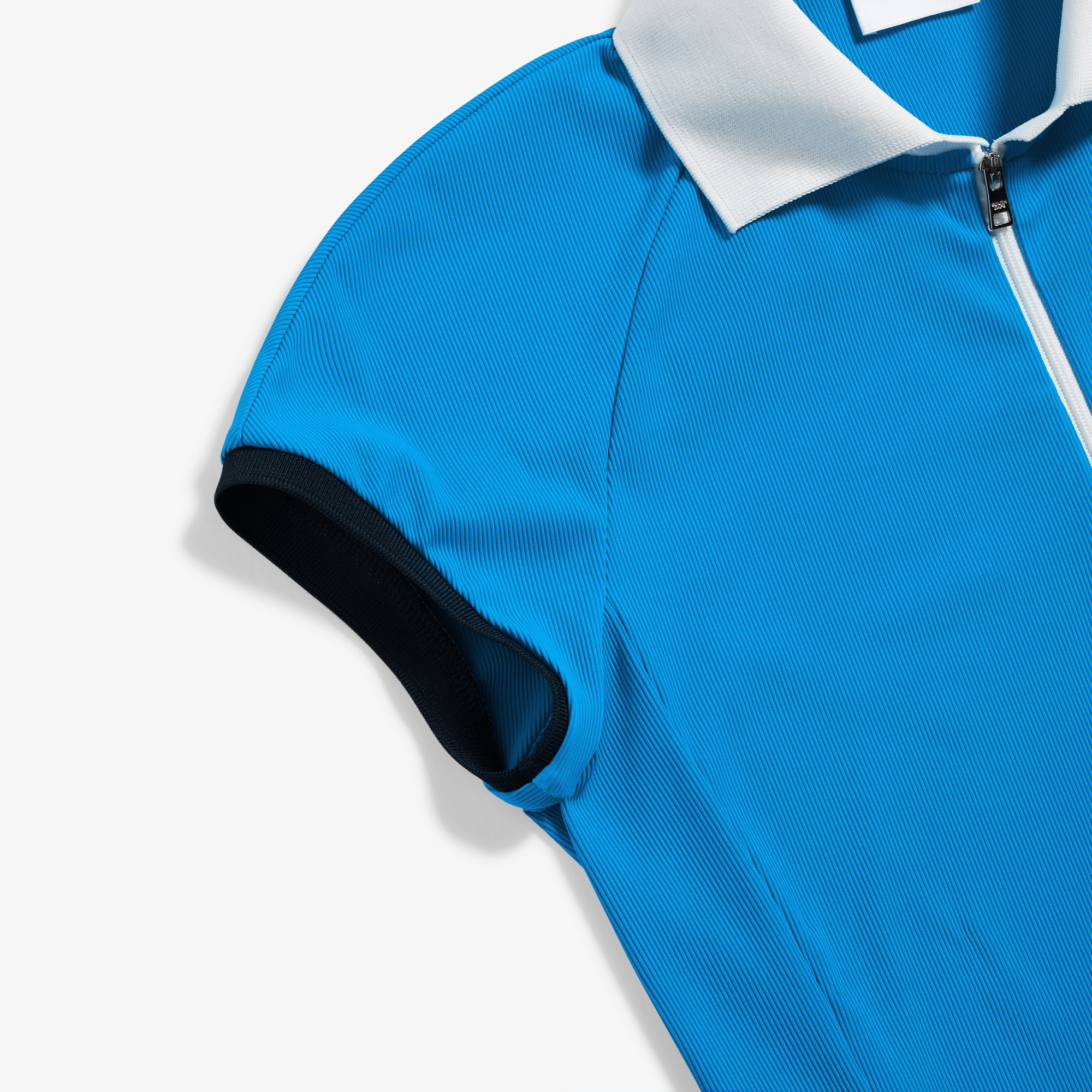 Half-Zip Contrast Collar Ribbed T-Shirt_BL