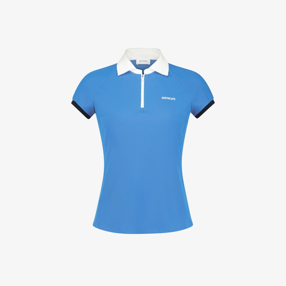 Half-Zip Contrast Collar Ribbed T-Shirt_BL