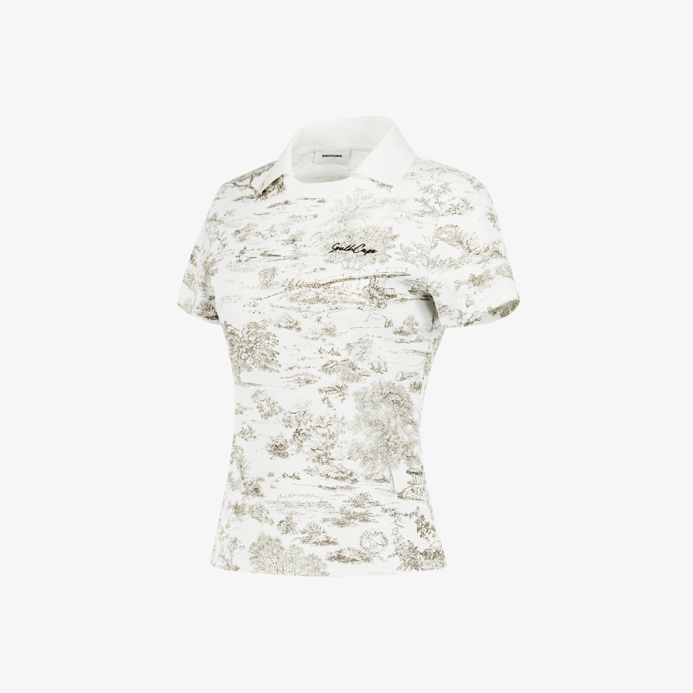 Namhae Heritage Print Open Collar T-Shirt_KH