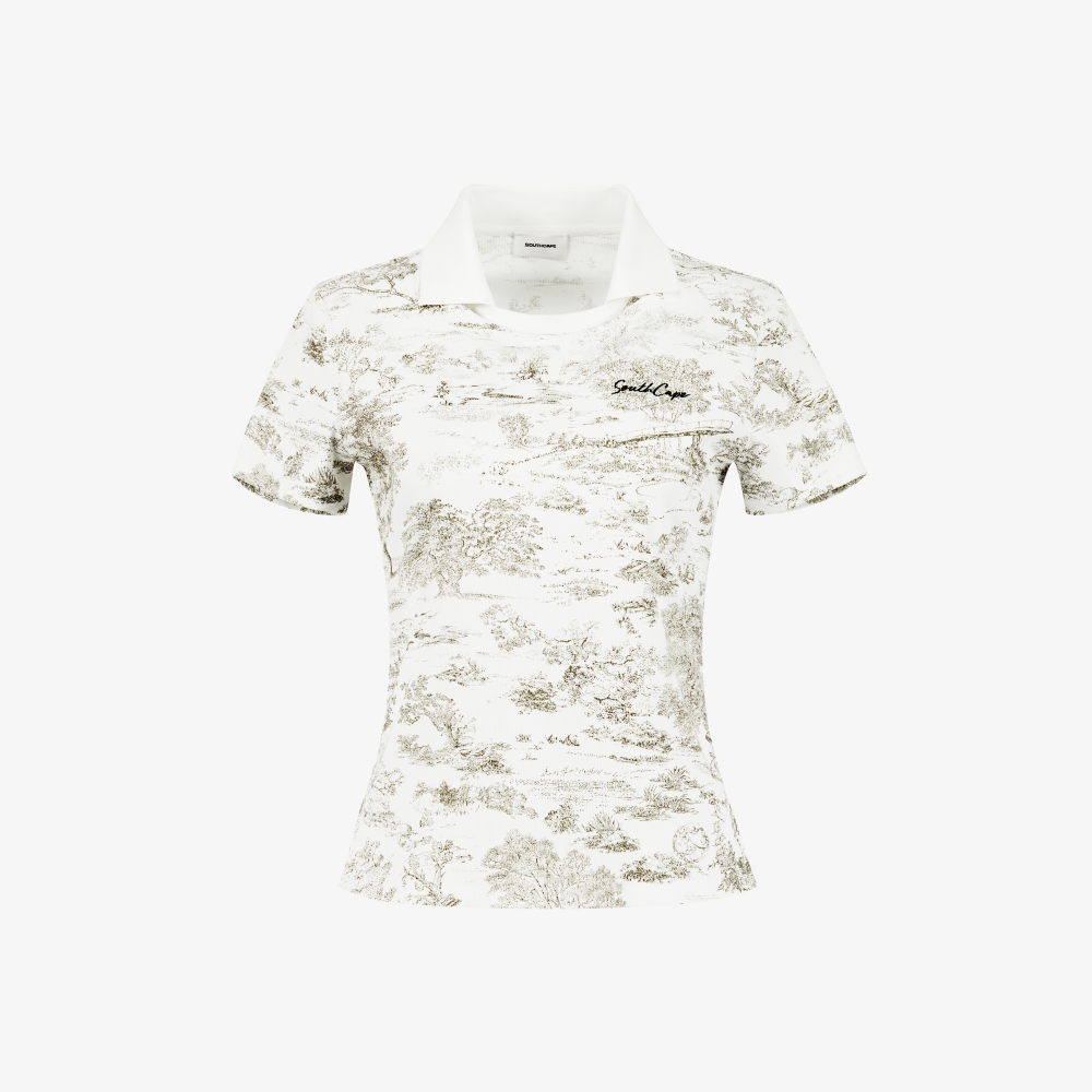 Namhae Heritage Print Open Collar T-Shirt_KH