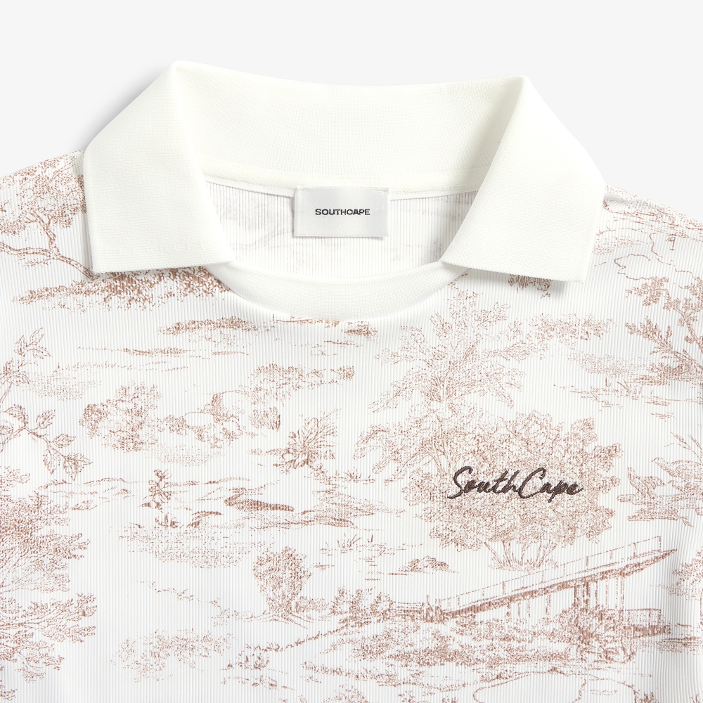 Namhae Heritage Print Open Collar T-Shirt_LW