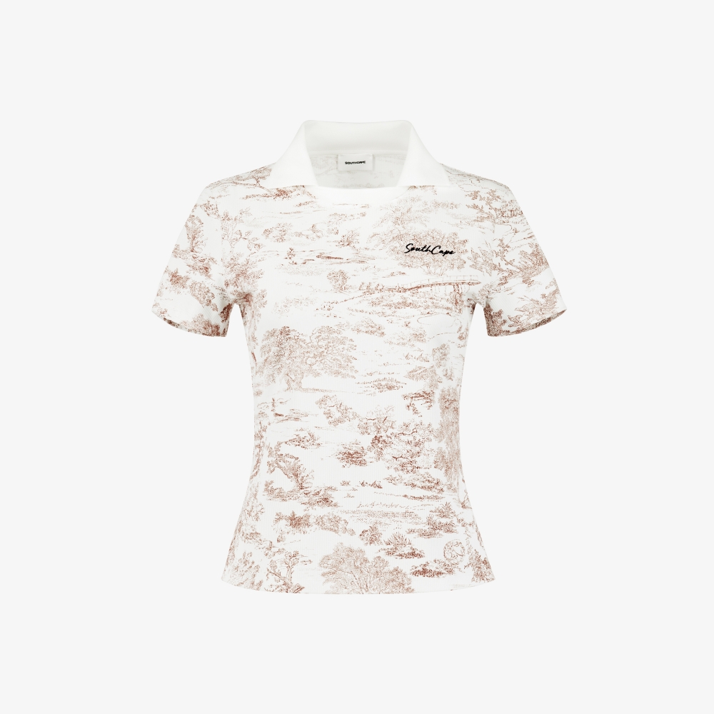 Namhae Heritage Print Open Collar T-Shirt_LW