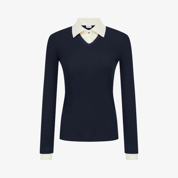 V-Neck Layered Collar Wool T-Shirt_NA