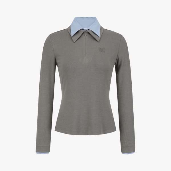 Layered Collar Knit Polo_GY