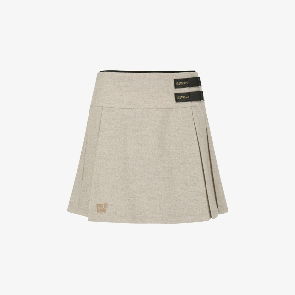 Melange Double-Belt Pleated Skirt_BE