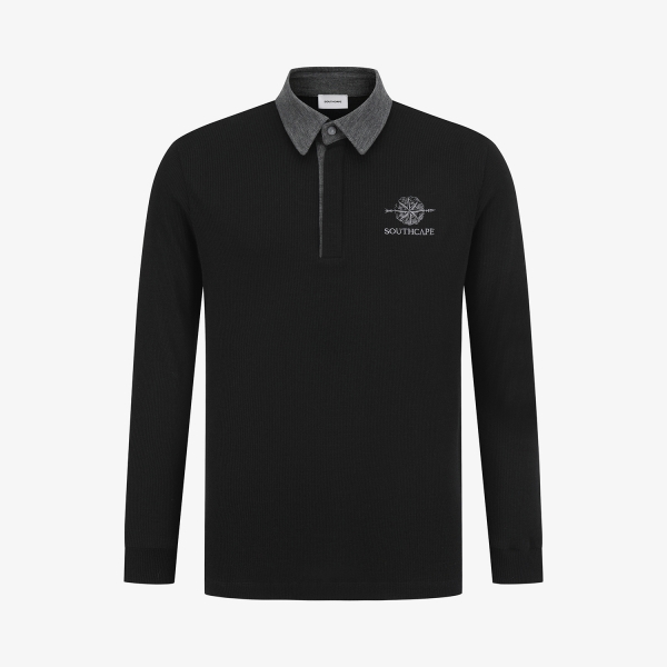 Southcross Ribbed Contrast Collar Long-Sleeve T-Shirt_BK