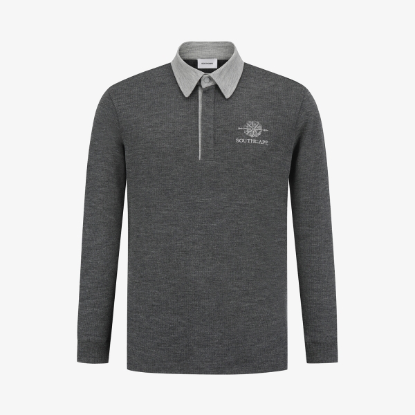 Southcross Ribbed Contrast Collar Long-Sleeve T-Shirt_DG