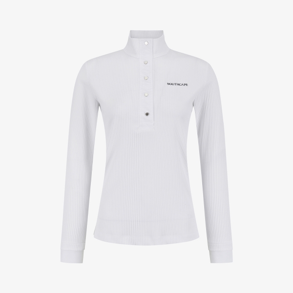 High Neck Ribbed Slim Button T-Shirt_WT