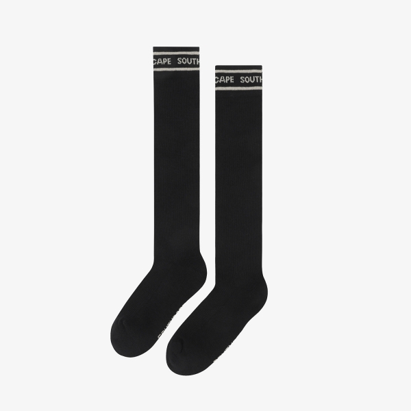Color Contrast Logo Lettering Long Over-the-Knee Socks_BK