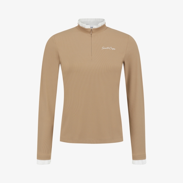 Ribbed Frill Half-Zip T-Shirt_BE