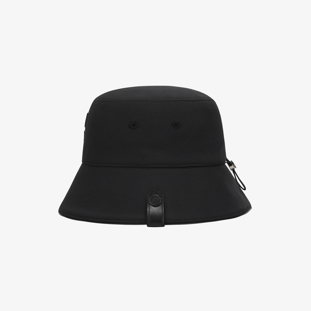 Logo Leather Piping Bucket Hat_BK