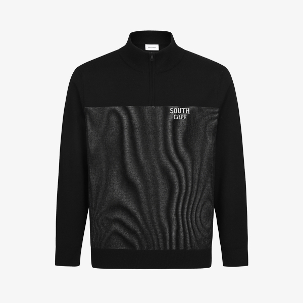 Men&rsquo;s Striped Textured Half-Zip Knit_BK