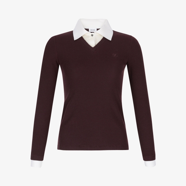 Southcross V-Neck Layered Collar Wool T-Shirt_BR