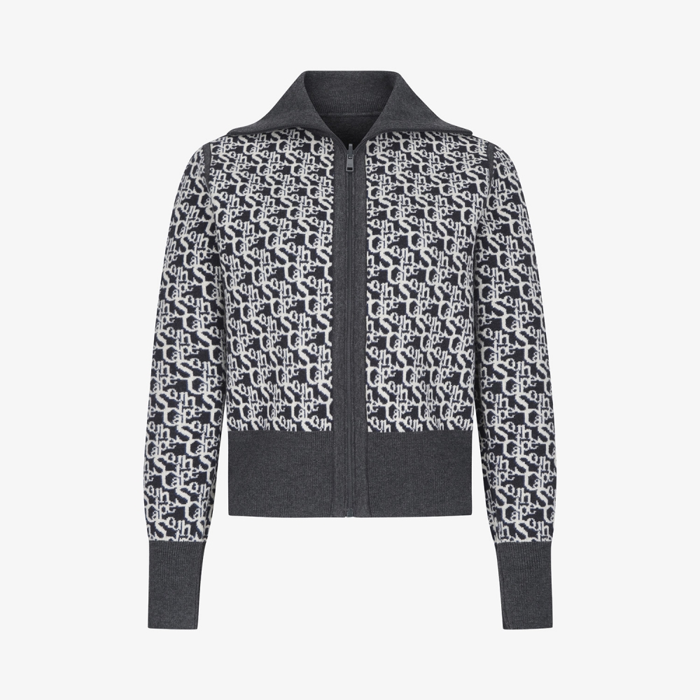 Reversible High-Neck Jacquard Zip-Up Knit_DG