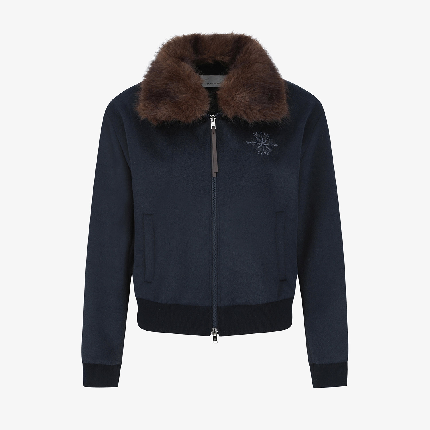 Southcross Fox-Fur Collar Wool Zip-Up Jacket_DA