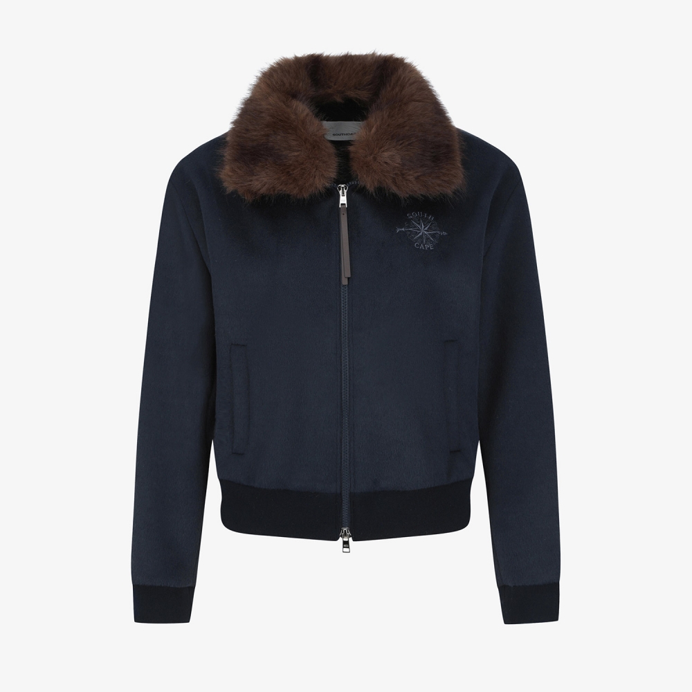 Southcross Fox-Fur Collar Wool Zip-Up Jacket_DA