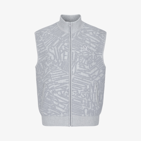 Logo Pattern Boucle Knit Zip-Up Vest_LG