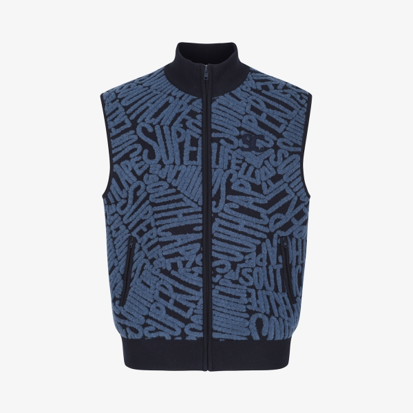 Logo Pattern Boucl&eacute; Knit Zip-Up Vest_NA