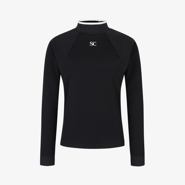 High-Neck Contrast Stretch T-Shirt_BK