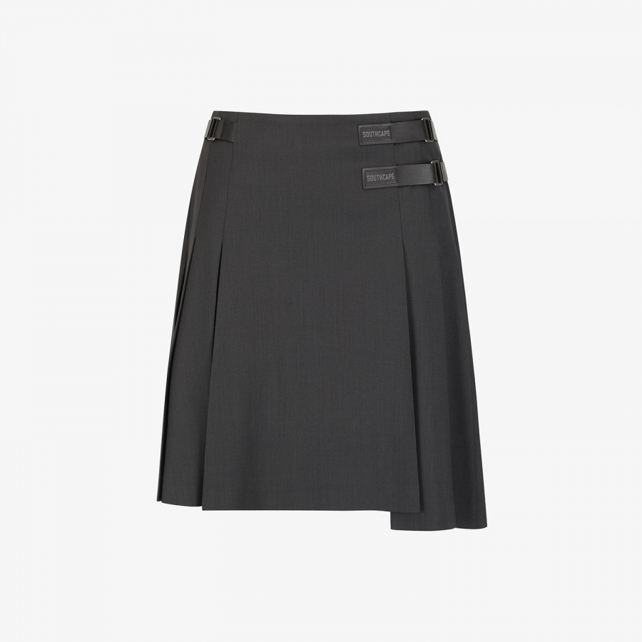 Double Belt Wool Pleated Midi Skirt_DW