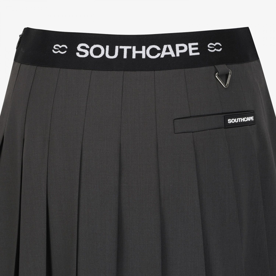 Double Belt Wool Pleated Midi Skirt_DW