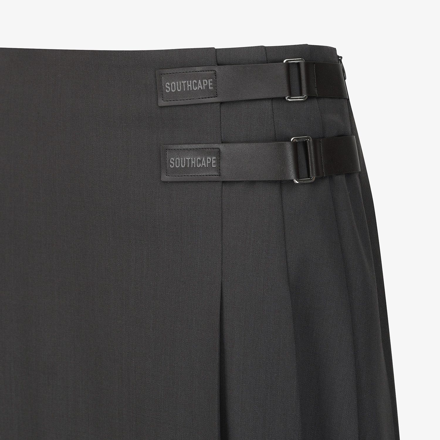 Double Belt Wool Pleated Midi Skirt_DW