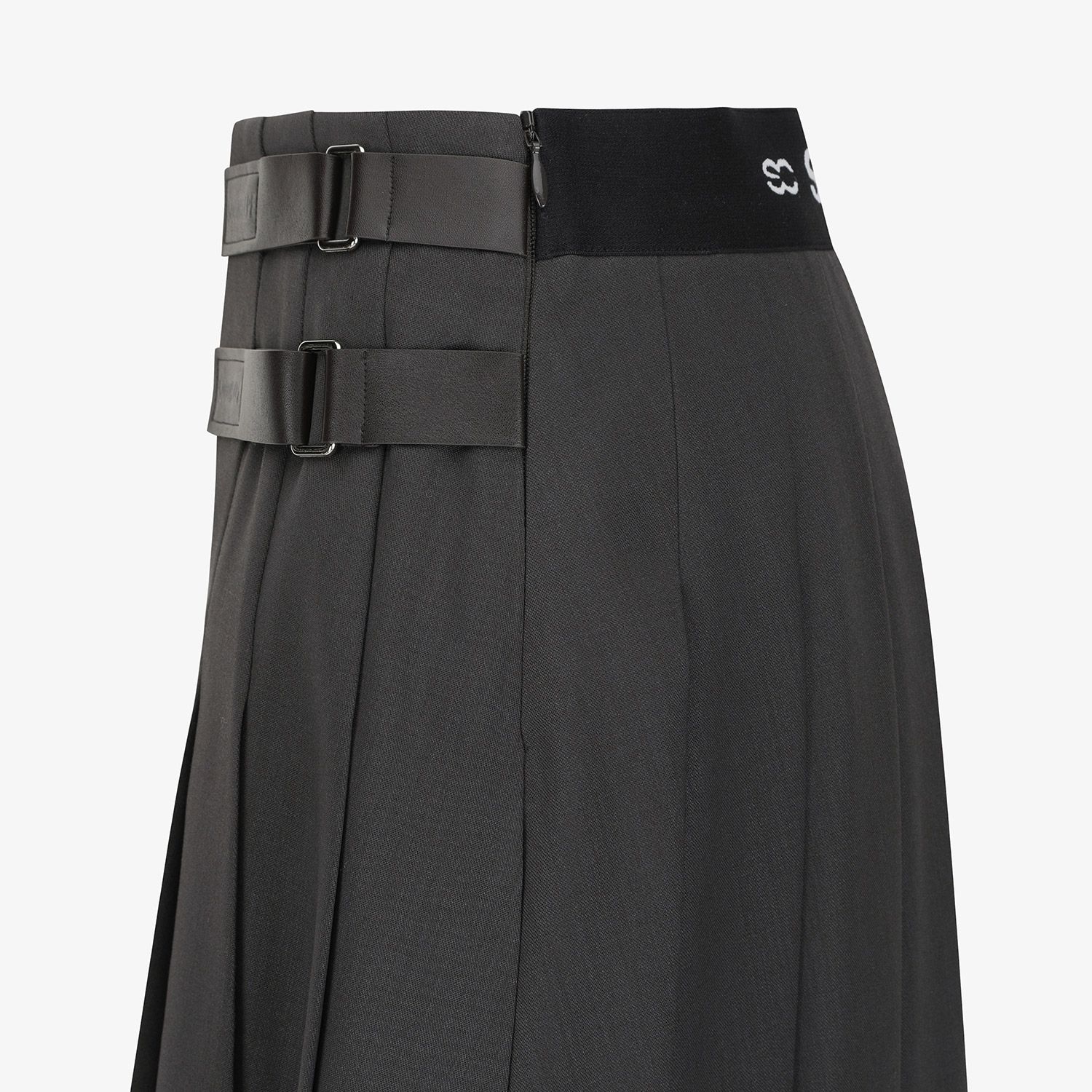 Double Belt Wool Pleated Midi Skirt_DW