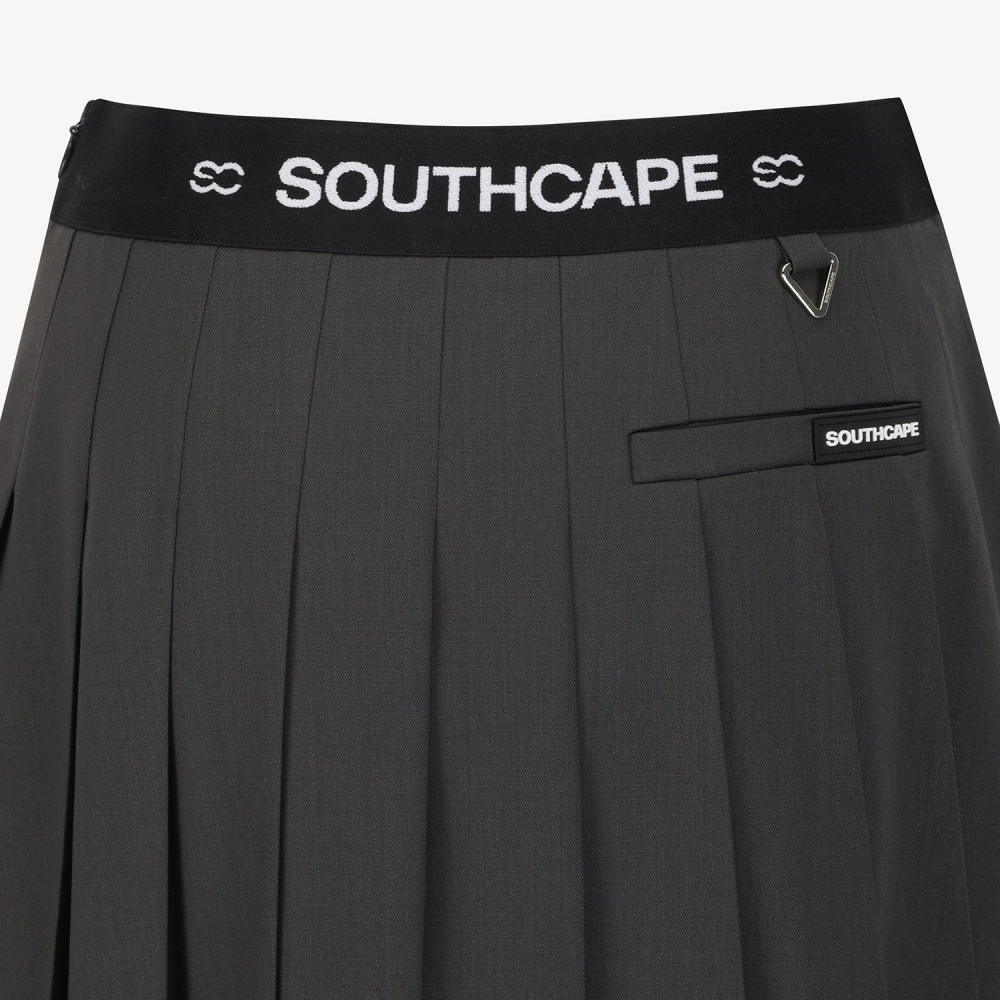 Double Belt Wool Pleated Midi Skirt_DW