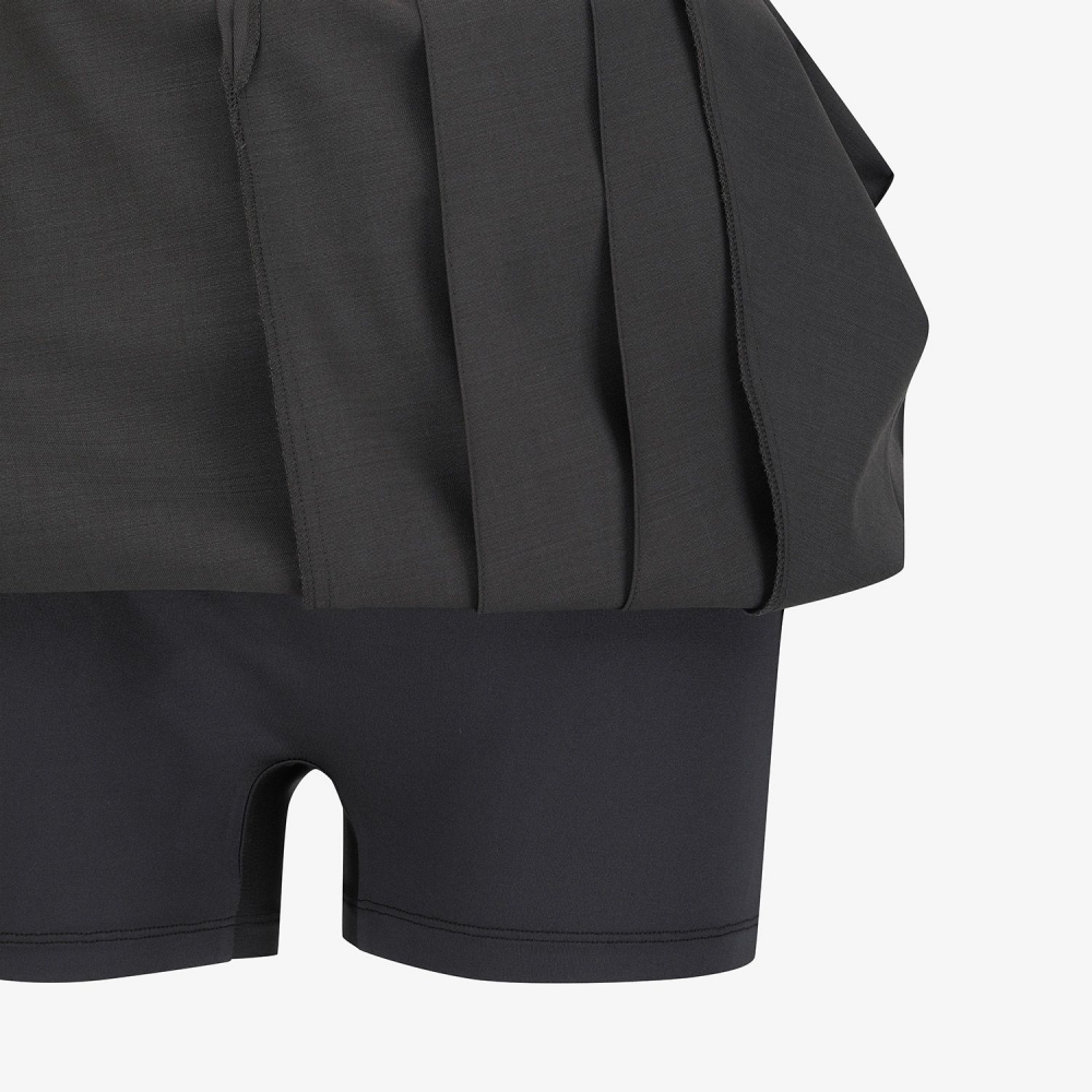 Double Belt Wool Pleated Midi Skirt_DW