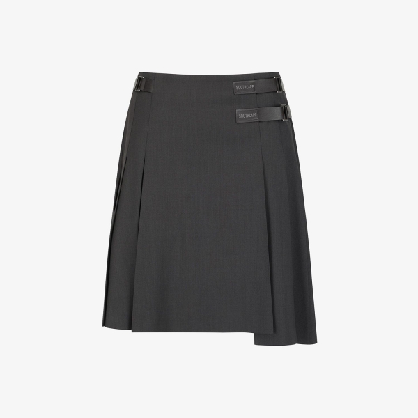 Double Belt Wool Pleated Midi Skirt_DW