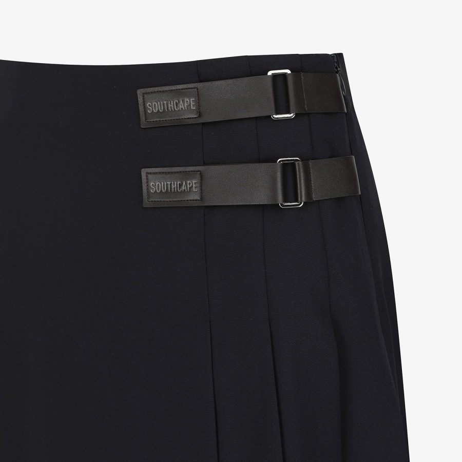 Double Belt Wool Pleated Midi Skirt_NA