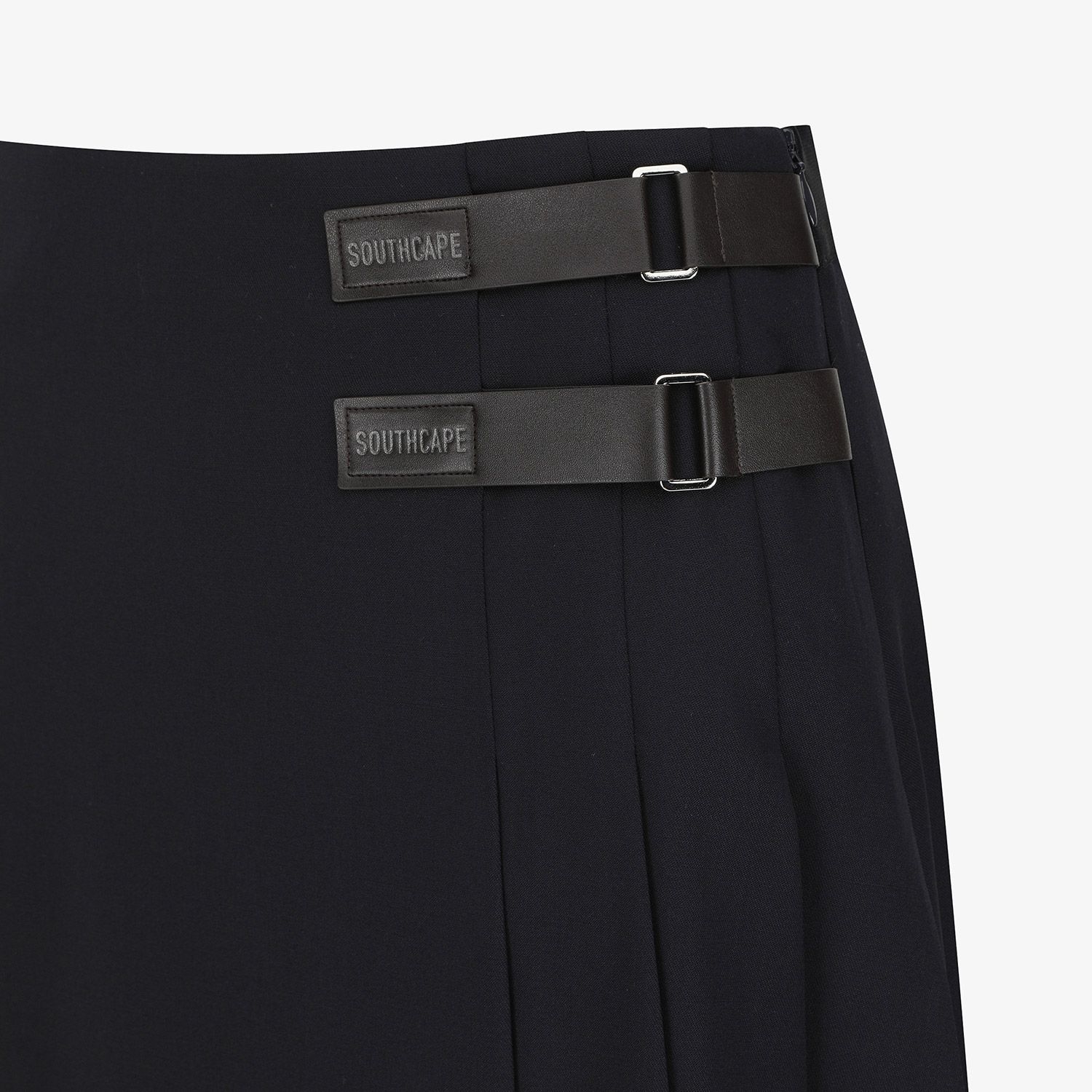 Double Belt Wool Pleated Midi Skirt_NA