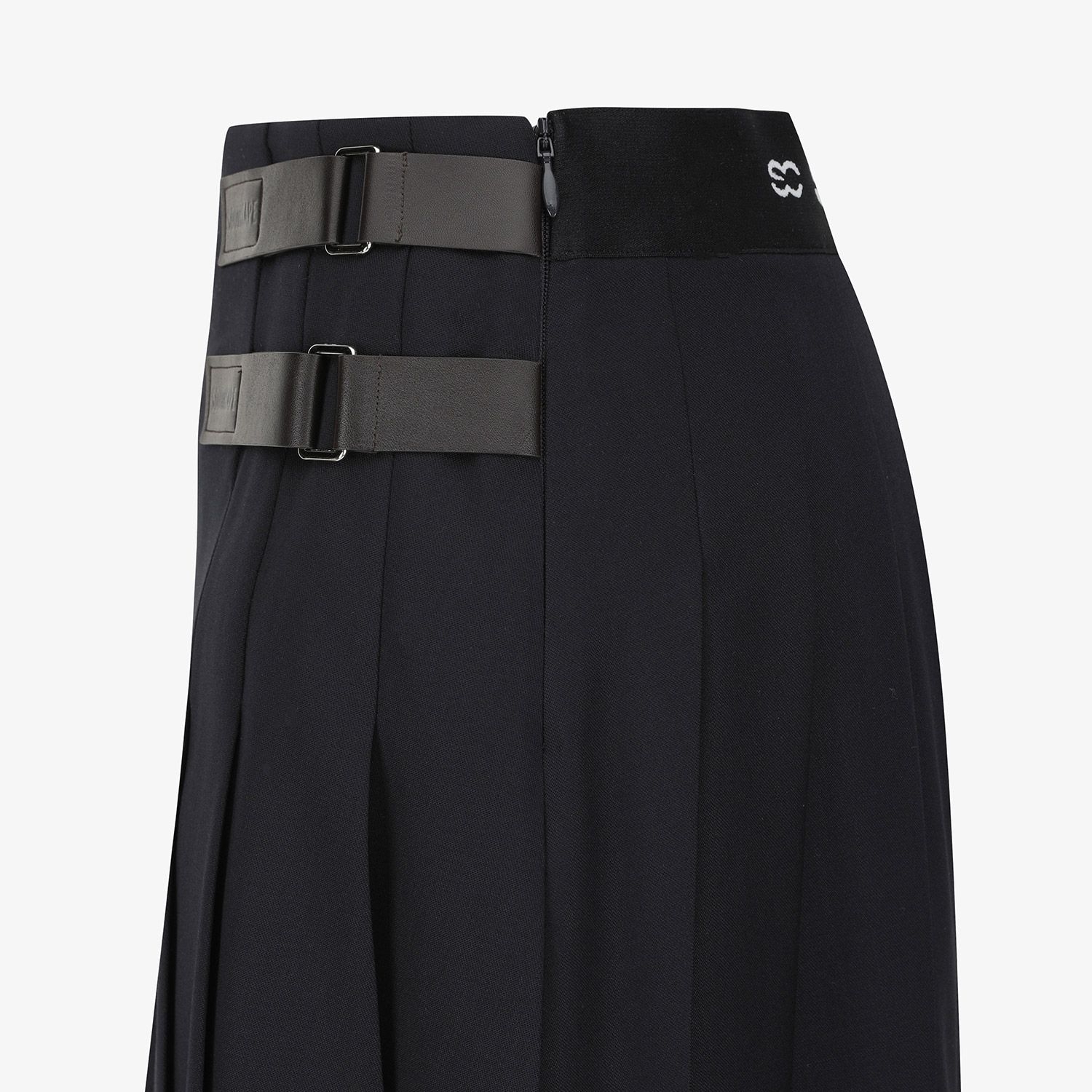 Double Belt Wool Pleated Midi Skirt_NA