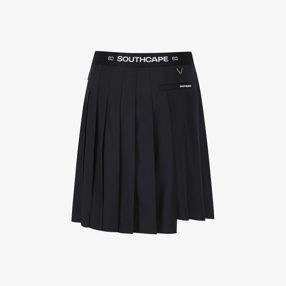 Double Belt Wool Pleated Midi Skirt_NA