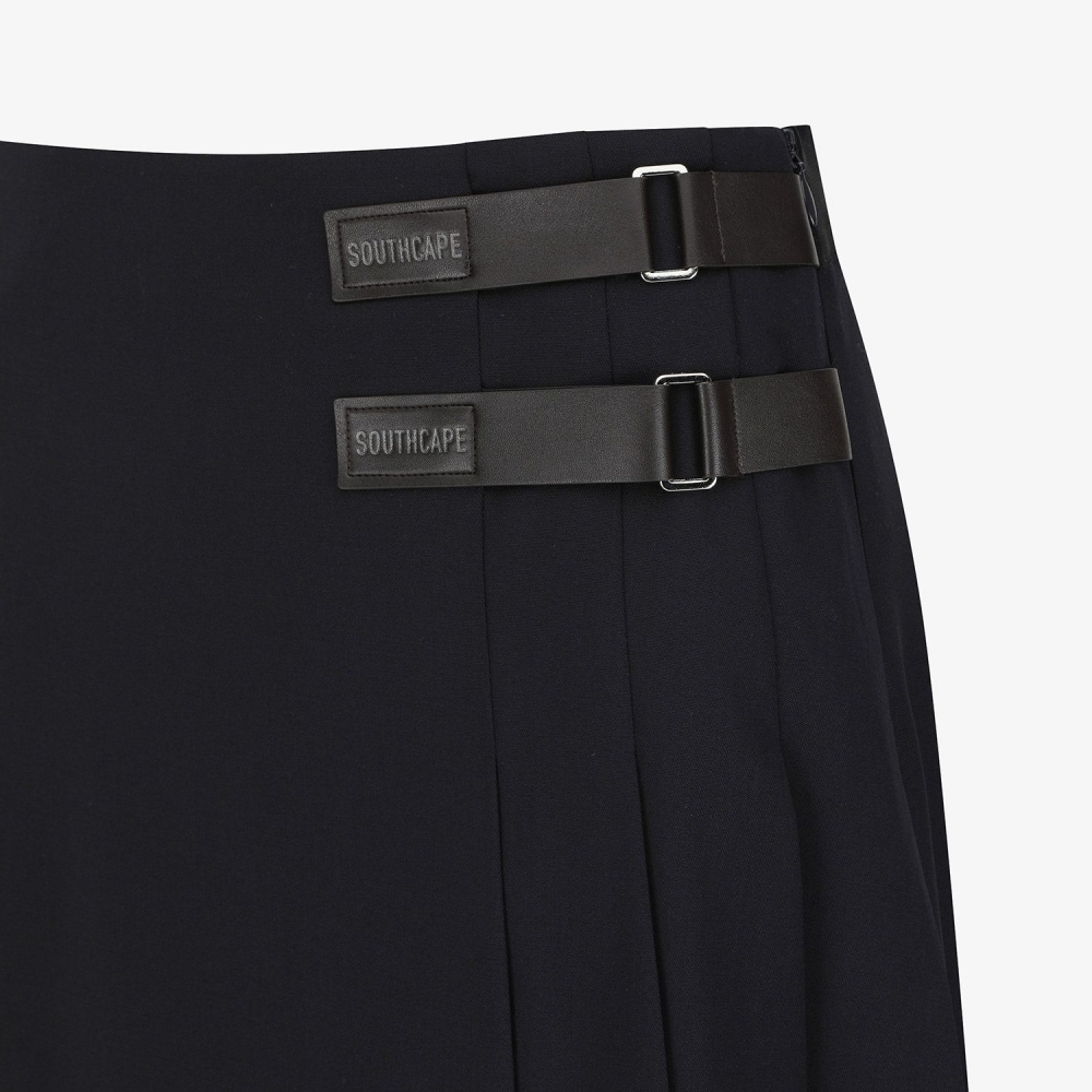Double Belt Wool Pleated Midi Skirt_NA