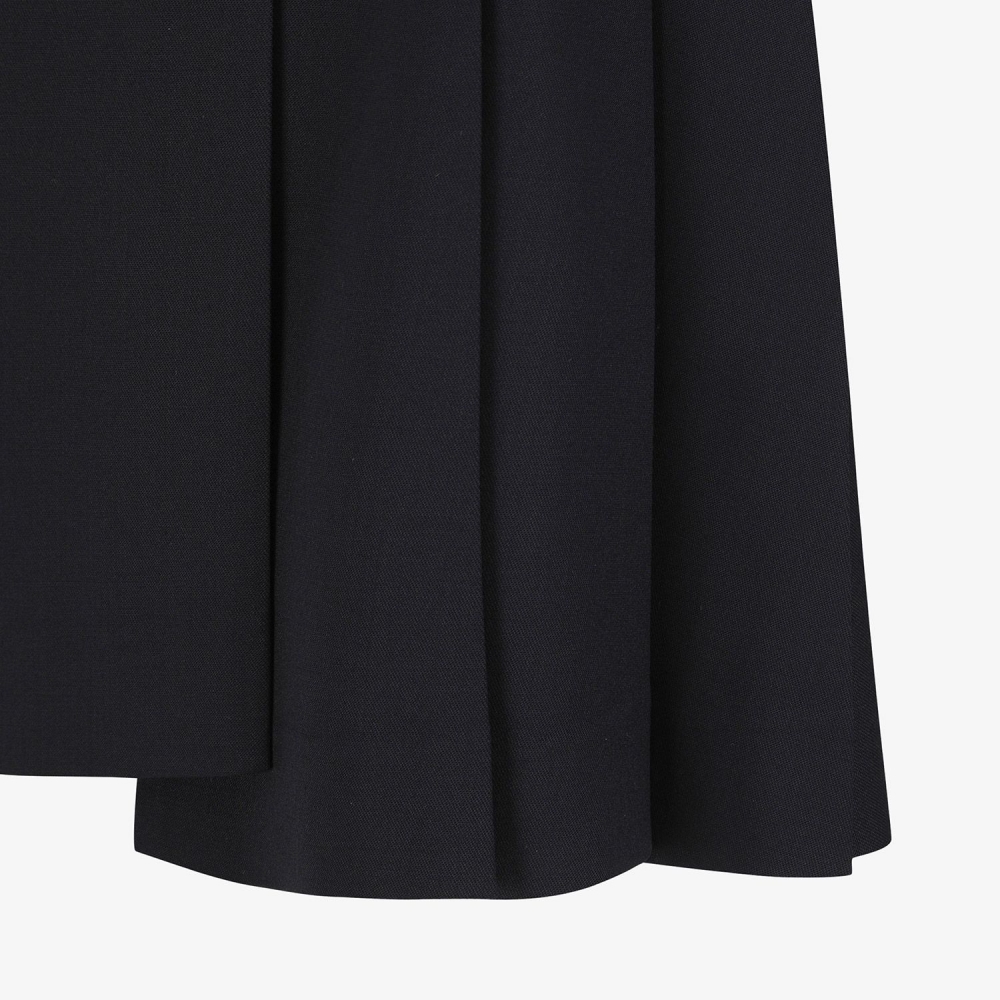Double Belt Wool Pleated Midi Skirt_NA