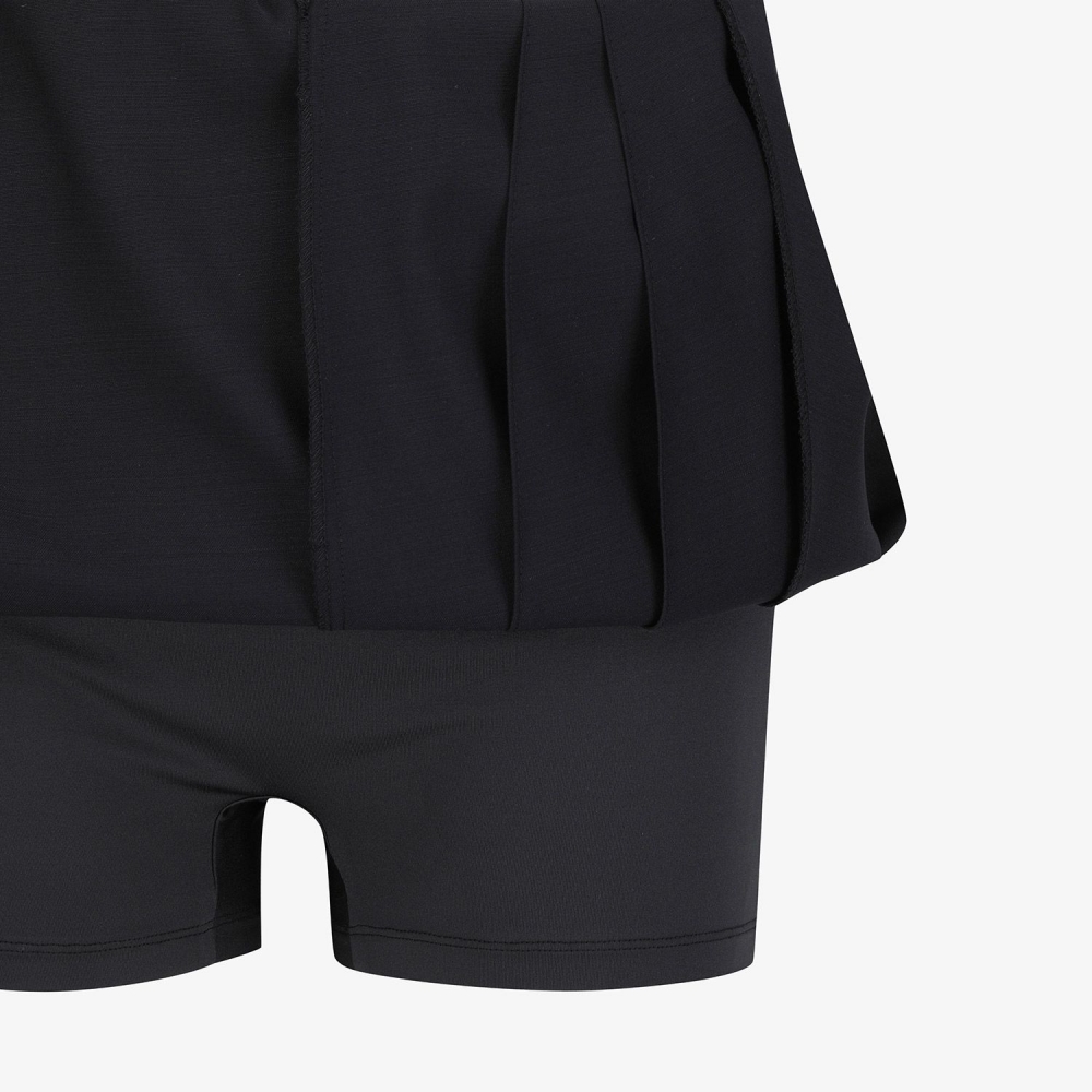 Double Belt Wool Pleated Midi Skirt_NA