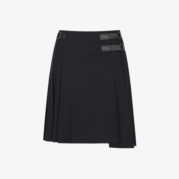 Double Belt Wool Pleated Midi Skirt_NA