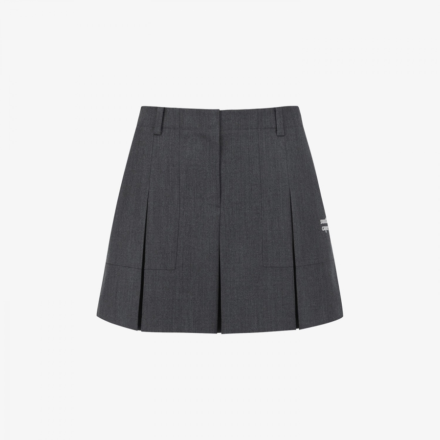 Wool Melange Panel Detail Skirt_GY